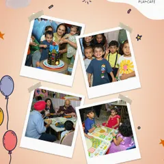 A collage of happy moments from Aviraj's 3rd birthday party. It captures the cake cutting ceremony surrounded by family, kids enjoying their meal at a specially arranged table, and a group photo filled with smiles.
