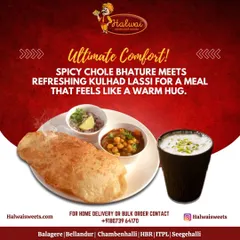 Experience the ultimate comfort food with our classic Chole Bhature served with a refreshing Kulhad Lassi. The fluffy, hot bhature and spicy chole create a meal that feels like a warm hug.
