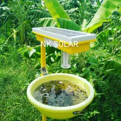 Here is our Solar Insect Trap installed on a farm. This self-contained unit uses its own solar panel to power a light that attracts and traps pests, offering a chemical-free crop protection solution for agriculture.