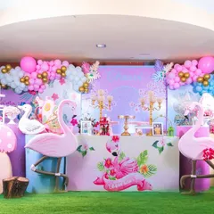 A flamazing 10th birthday for Charvi! This tropical flamingo party is filled with vibrant pinks, lush florals, and elegant golden details, creating a chic and fun celebration.