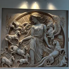 A slightly different angle of the Grecian mural, showing the incredible density of detail packed into the composition.