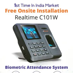 This is the Realtime C101W, a popular biometric attendance system for small to medium-sized offices. It combines fingerprint scanning, Wi-Fi connectivity, and a user-friendly interface, and we provide complete onsite installation to get your business set up quickly.