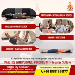 We guide you through the 8 limbs of Ashtanga Yoga, from Pratyahara (withdrawal of senses) to Samadhi (blissful absorption).