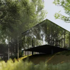 "The Minarets" is an urban oasis, a place for all. This building, with its fully reflective facade, disappears into the forest, becoming a part of the landscape. The architecture is discrete, allowing nature to be the protagonist.