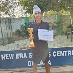 Gurrshan Mehta with his singles title trophy from the AITA U16 Championship Series tournament in Delhi. A big win that shows his progress and hard work.