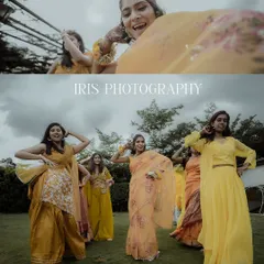 The bridesmaids having a blast at the Haldi ceremony. These photos are all about capturing the joy and excitement of the bride's closest friends.