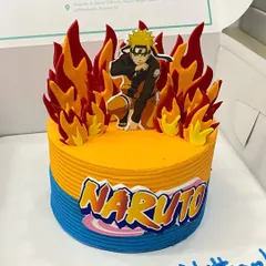 For the ultimate anime fan, a Naruto-themed cake! This design features the iconic character surrounded by fiery fondant flames and the series logo.