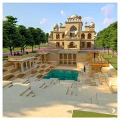 Another perspective of the Dhun Imagination Center concept, highlighting the scale of the stepwell and its potential as a venue for gatherings and performances.