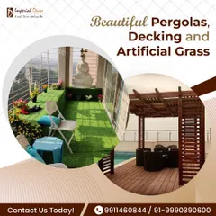 This image shows how we can combine multiple elements to create your dream outdoor space. Here, a beautiful pergola, durable decking, and lush artificial grass come together to make a complete and functional area.