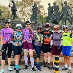 The women of our Wednesday spin group. Teamwork makes every ride better.