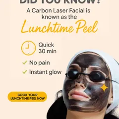 Did you know the Carbon Laser Facial is called the "Lunchtime Peel"? It's a quick 30-minute session with no pain and an instant glow, perfect for a refresh during a busy day.