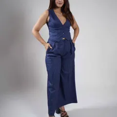 Serving She-E-O energy in this pinstripe waistcoat and pants set. It's a powerful, modern look inspired by celebrity style, available for you to rent.