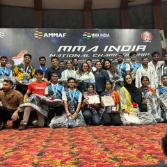The entire Team Delhi contingent on stage at the MMA India National Championship. This picture shows the unity and strength of our fighters and coaches, representing our state with pride.