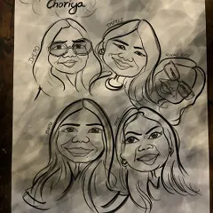 This group caricature of five friends, titled "Bhula ri Choriya," captures the fun and camaraderie of a close-knit group.