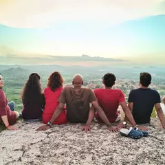We found the perfect spot to watch the sunset over Hampi's incredible boulder-strewn landscape. Moments of quiet reflection like this are just as important as the adventure itself.