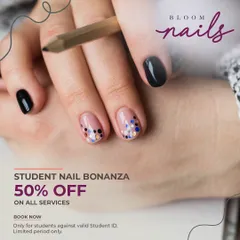 An exclusive offer just for students. I love creating fun, trendy nails like this confetti design, and I'm happy to offer special discounts to students with a valid ID.