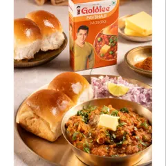 A classic food shot designed to make you hungry. For Goldiee Masale's Pav Bhaji mix, I styled a rich, buttery, and authentic Mumbai street food scene that looks absolutely delicious and ready to eat.