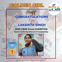 Our golden girl Lakshita Singh after winning the 50-meter butterfly stroke at the 2025 CBSE Zonal Championship. Her hard work is paying off.