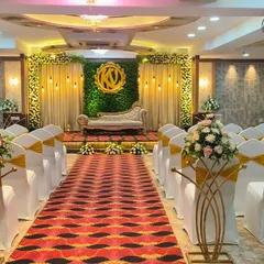 This is my indoor banquet hall at Ashirwad Banquets in Sahakar Nagar, set up for an elegant engagement ceremony. The versatile space can be decorated to match your theme, providing a fully air-conditioned, comfortable setting for your guests.