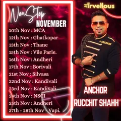"Nonstop November" is back. This schedule shows the variety of venues I perform at, from MCA in Kandivali to NSCI in Worli.