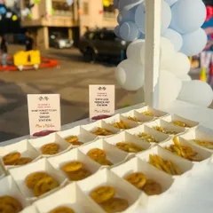 The 'Dip N Lick' French Fry and Smiley Station is always a crowd-pleaser. Here it is set up for a car-themed party, ready for kids to grab and go.