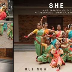 A promotional collage for our dance video 'SHE', showcasing different moments from the production and the vibrant, coordinated costumes of the dancers.