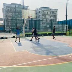 A wide view of a Juniors practice, showing multiple kids engaged in the game.