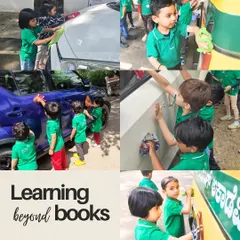 Learning goes far beyond books. Practical life activities like washing a car teach children coordination, responsibility, and the satisfaction of purposeful work. With soapy hands and sparkling minds, they learn valuable life skills while having fun.