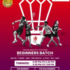 Admissions are open for our beginners' batch at NMSA. Join us to start your badminton journey with expert coaching.