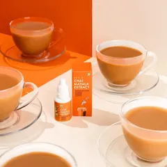 Using color theory and composition, this shot for a chai masala extract creates a modern, 3D-like effect. The clean lines and repeating elements draw the eye directly to the product, making it stand out in a crowded market.