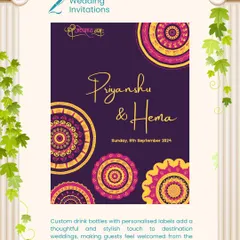 A vibrant and culturally rich wedding invitation designed for Priyanshu and Hema. The card uses mandala art, where each layer and pattern symbolizes a different aspect of their love story.