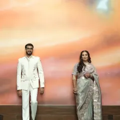 A striking all-white bandhgala suit chosen by a client for a wedding event. The clean lines and subtle embroidery create a look of modern sophistication and elegance.