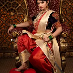 Another angle from the warrior queen series with Sreeleela. Here, the focus is on the full composition, including the throne and the traditional sword, creating a complete narrative of power and grace.