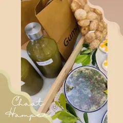 This is how we package our Chaat Hamper for delivery. It includes everything you need for a pani puri party at home, all neatly packed in a convenient tray and bag.