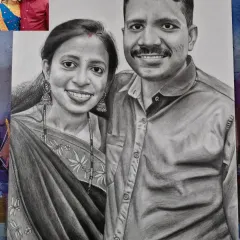 A custom couple portrait created from a client's photo. I work carefully to ensure the final pencil sketch captures the likeness and the special connection between two people, making it a perfect anniversary or wedding gift.