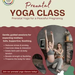 Pregnancy is a special journey, and our prenatal yoga classes are designed to support you every step of the way. This image shows a gentle, guided session focused on easing back pain, reducing stress, and preparing your body for labor in a safe and soothing environment.