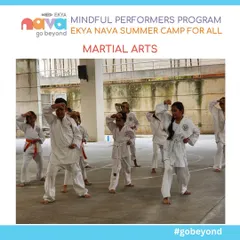 Students practice their stances in a martial arts session during the summer camp. This discipline is part of my Mindful Performers Program, teaching focus, respect, and physical control in a structured environment.