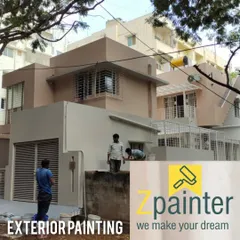 The same exterior painting project in progress. I use high-quality exterior emulsions that are designed to withstand Bangalore's weather.