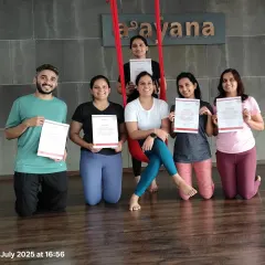 This is the result of hard work, laughter, and learning to trust. A huge congratulations to our newly certified Aerial Yoga teachers. This picture captures the joy and sense of accomplishment that comes with completing a course with us.
