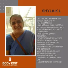 Read about Shyla's journey to improved mobility at 65. Our therapeutic exercise program, guided by a physiotherapist, helped her overcome daily struggles with walking and climbing stairs.