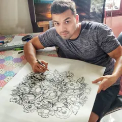 The meditative process of creating a detailed floral illustration with an ink pen. This piece is all about patience and precision, skills I love to share in my drawing workshops where we focus on line work and intricate designs.