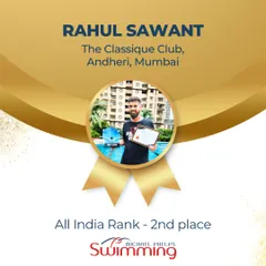 Congratulations to Coach Rahul Sawant from The Classique Club in Andheri for earning the 2nd place All-India Rank. His skill and dedication are instrumental in developing our swimmers' talents.