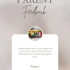 "Kiaan is super happy and excited after class." Sometimes, even if they don't share all the details, their excitement says it all. We focus on creating a joyful experience they clearly enjoy.