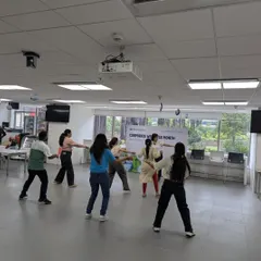 A glimpse of my Zumba session at Mercer during their wellness month. I ensure my routines are engaging from every angle, so the whole group feels part of the action.