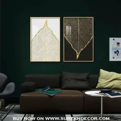 A set of two crystal paintings featuring detailed golden leaf skeletons, one on a white background and the other on black. The high contrast and intricate detail make this a sophisticated choice for a dark, moody room.