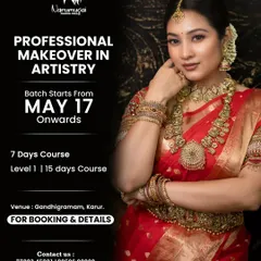 Join me at Narumugai Academy to turn your passion into a profession. This poster gives you a glimpse of our professional makeover courses, offering everything from 7-day beginner basics to 15-day advanced programs right here in my Karur studio.