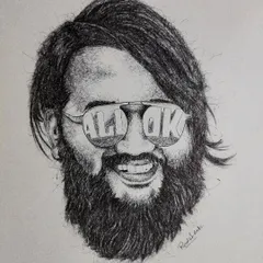 A scribble art portrait of Kannada rapper All OK. The energetic lines of this style perfectly match the vibe of his music.