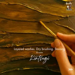 A close-up of the Kintsugi technique, where we use gold to highlight the "cracks" in our textured art, turning flaws into features.