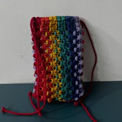 This side view of the rainbow pouch shows its construction and how the colors blend together.