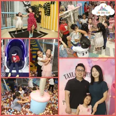 A collage of pure birthday joy! See kids dancing, playing in the ball pit, trying our VR chair, and celebrating with family. We offer a one-stop solution for the best birthday party experience.